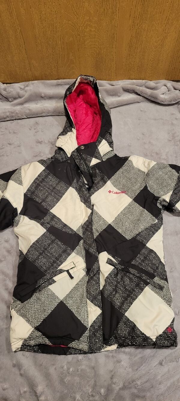 Columbia Winter Jacket Girls XL 18/20 White Black Plaid Pink Inside Insulated